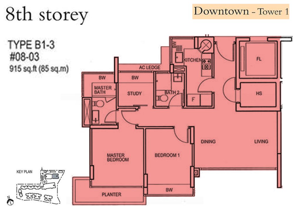 Floridian floor plan 915 sqft Type B1-3