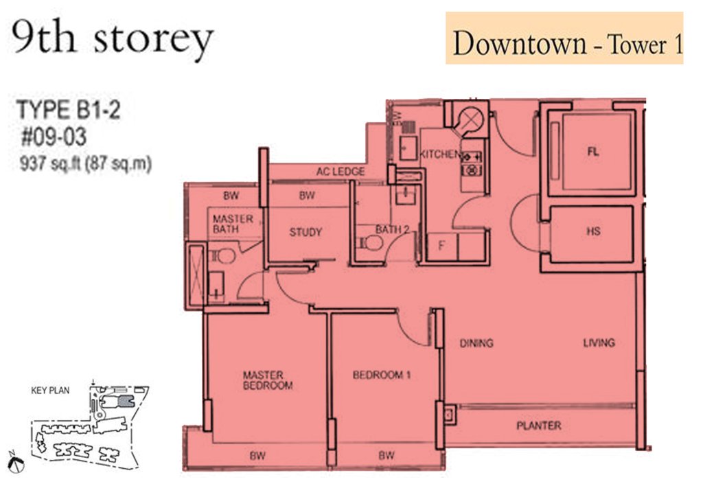 Floridian floor plan 936 sqft Type B1-2