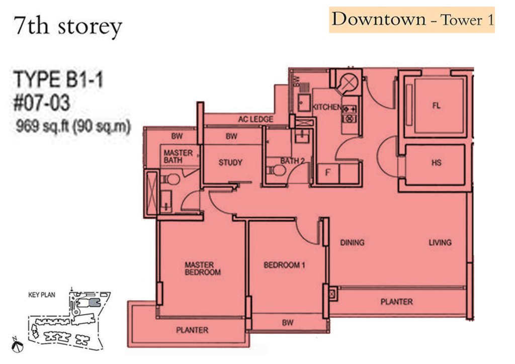 Floridian floor plan 969 sqft Type B1-1