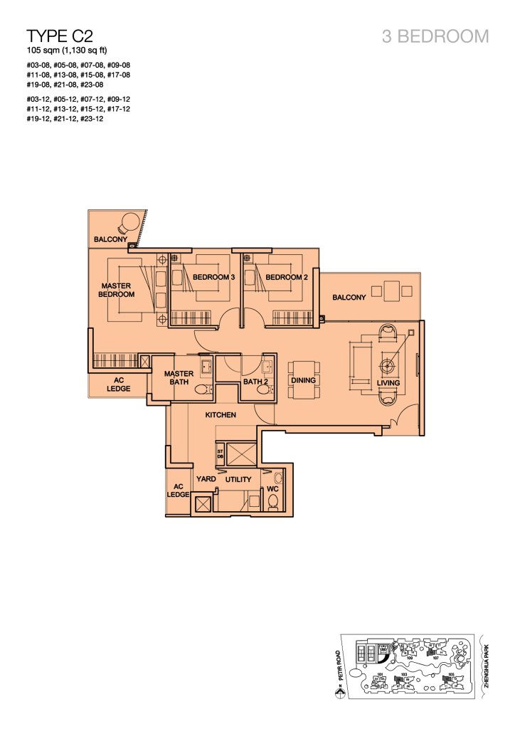 Foresque Residences floor plan 1,130 sqft Type C2
