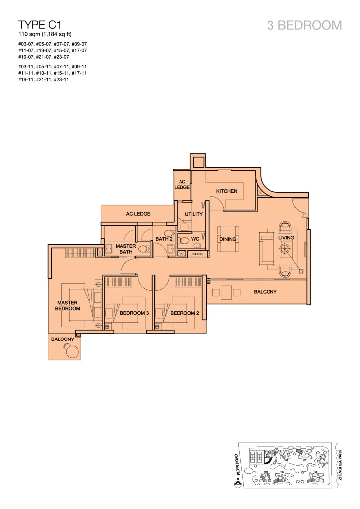 Foresque Residences floor plan 1,184 sqft Type C1
