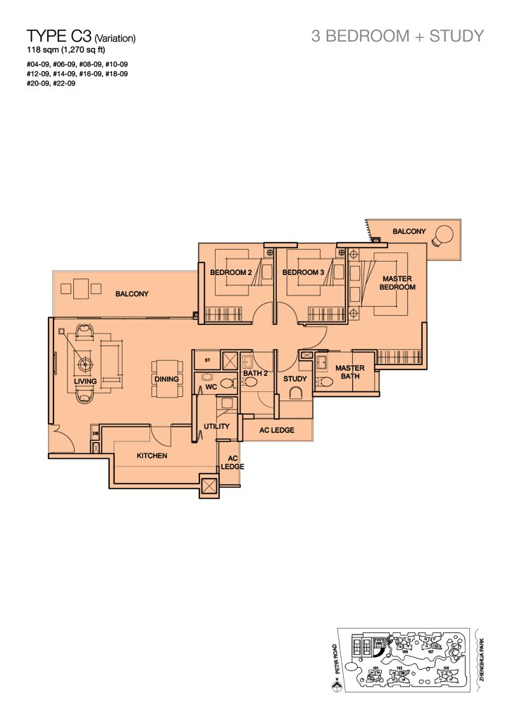 Foresque Residences floor plan 1,270 sqft Type C3-1