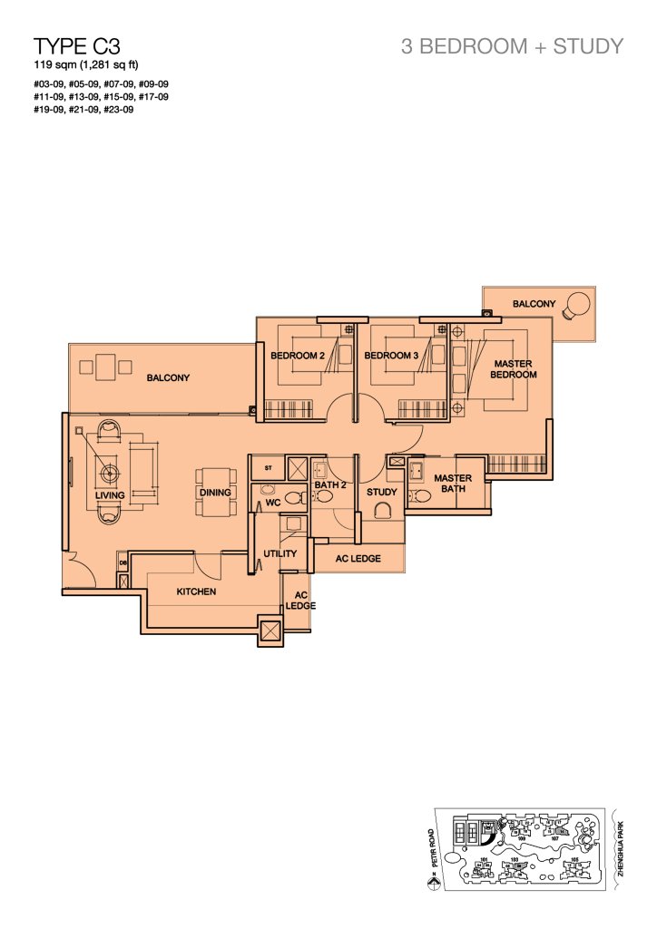 Foresque Residences floor plan 1,281 sqft Type C3