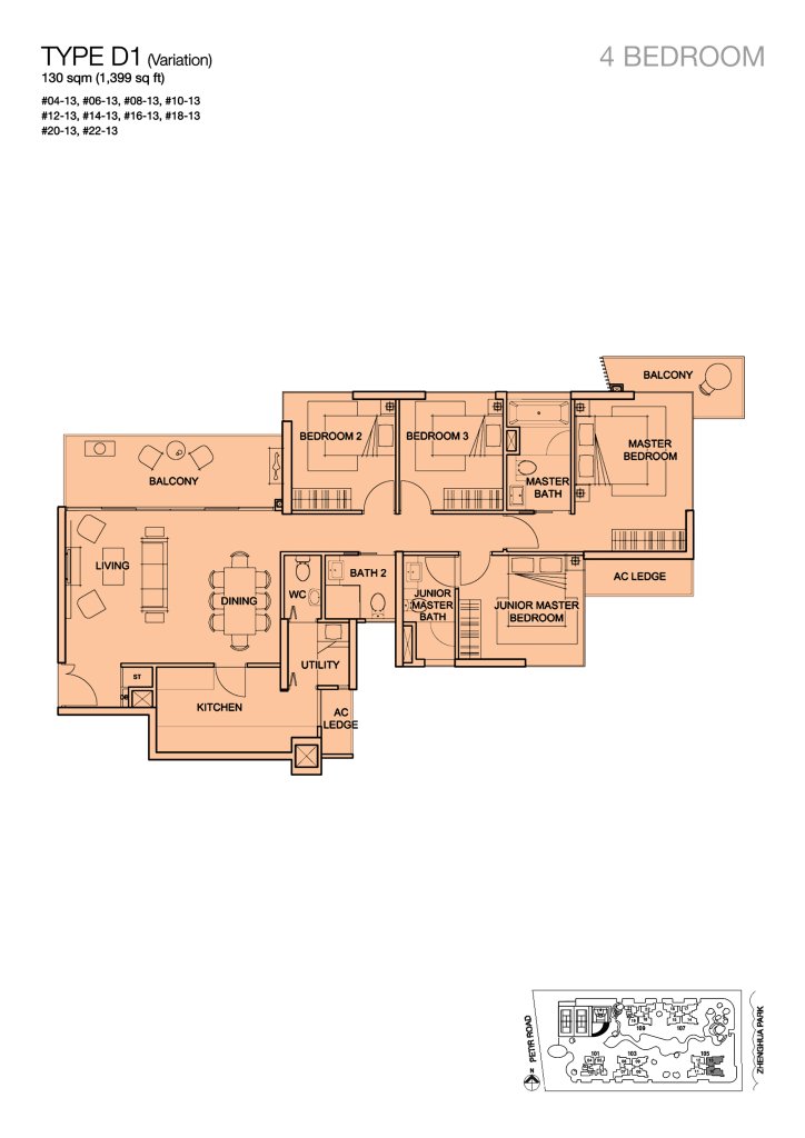 Foresque Residences floor plan 1,399 sqft Type D1-1