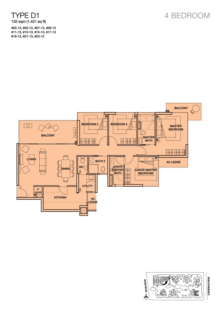 Foresque Residences floor plan 1,421 sqft Type D1