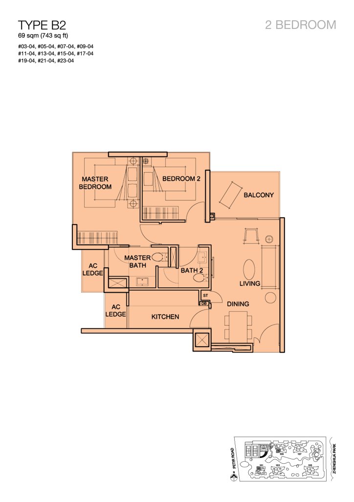 Foresque Residences floor plan 743 sqft Type B2