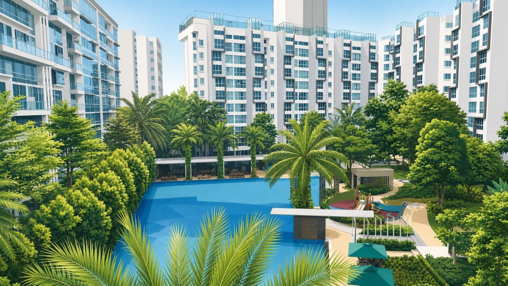 Gardenvista swimming pool amid dense gardens