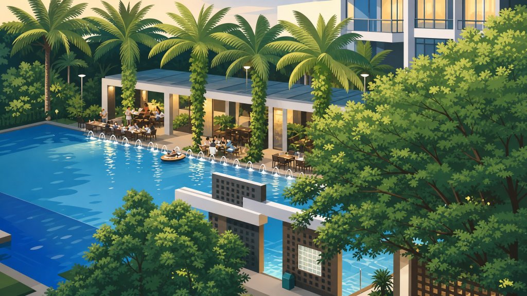 Gardenvista evening pool and dining pavilion