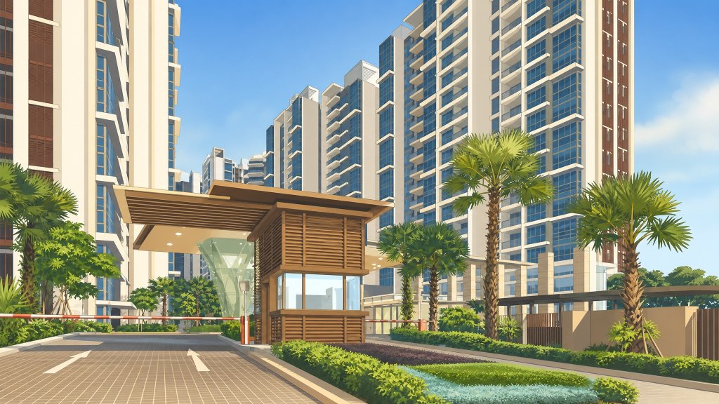 H2O Residences arrival entrance canopy and towers