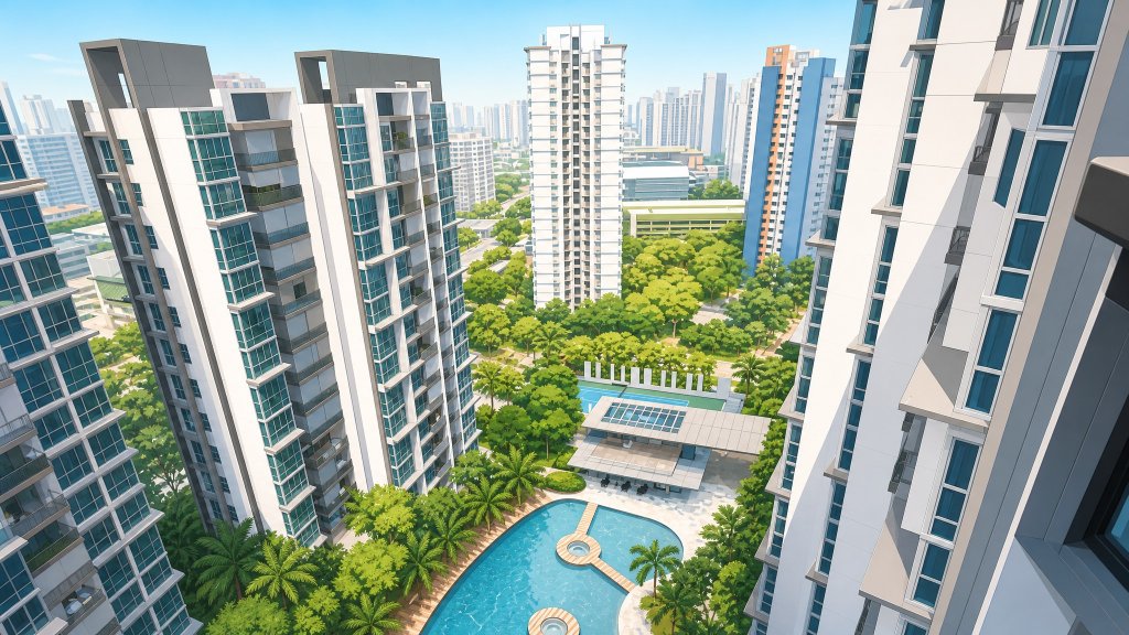 H2O Residences aerial view over the towers and the estate
