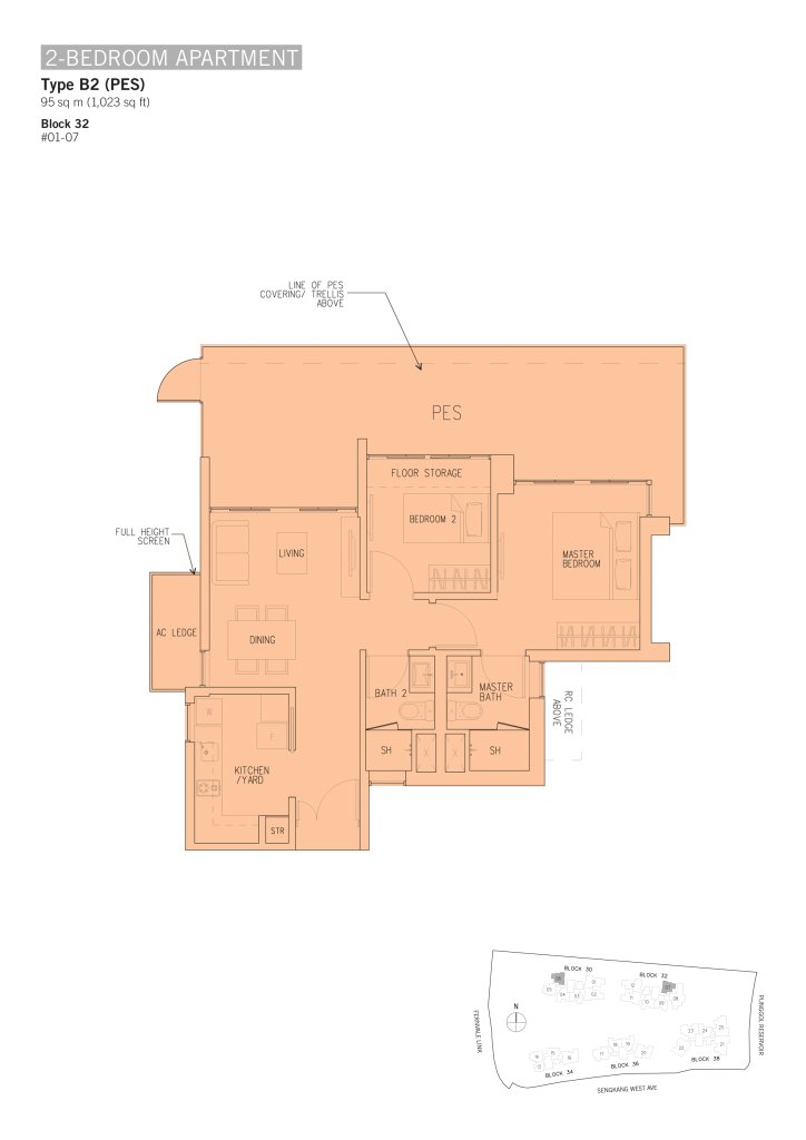 H2O Residences floor plan 1,023 sqft Type B2(PES)