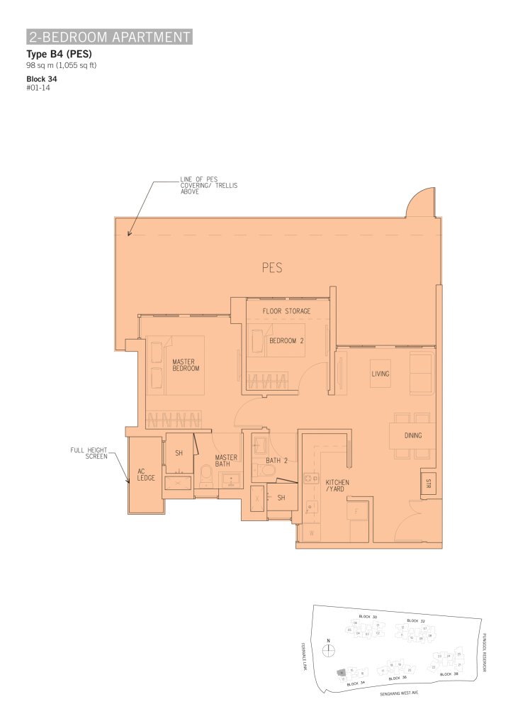 H2O Residences floor plan 1,055 sqft Type B4(PES)