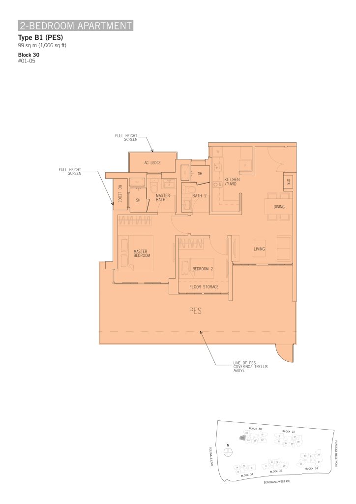 H2O Residences floor plan 1,066 sqft Type B1(PES)