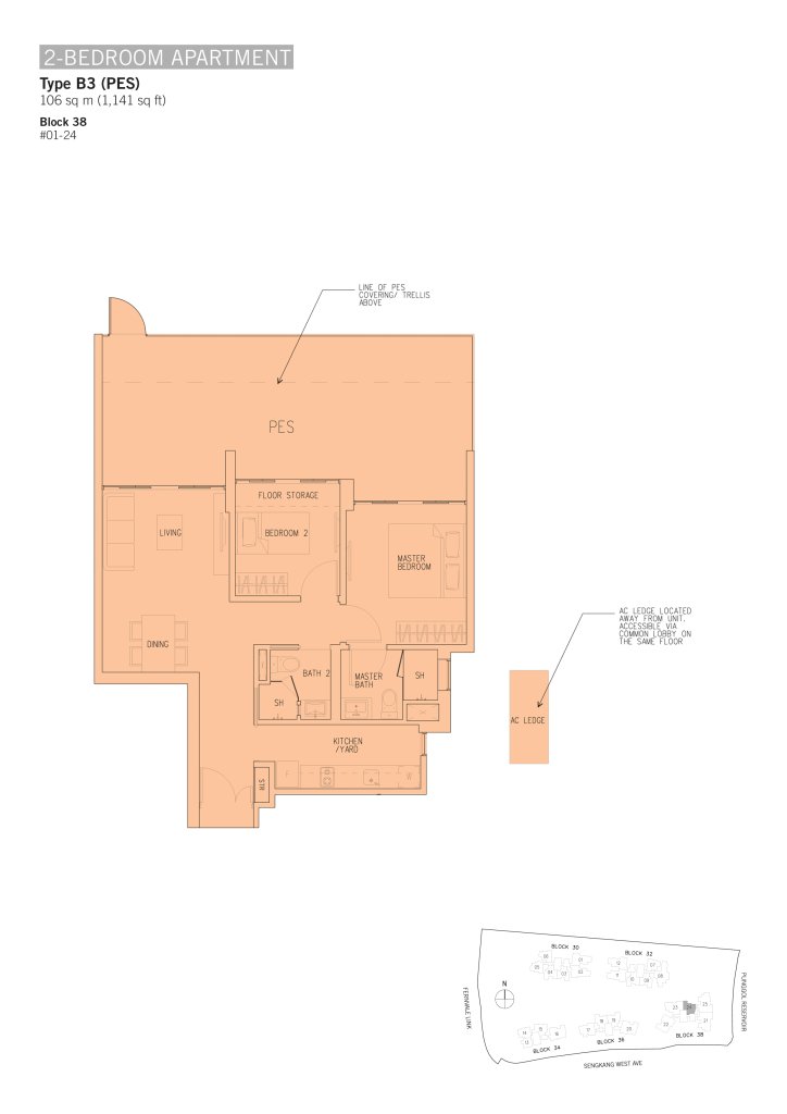 H2O Residences floor plan 1,141 sqft Type B3(PES)
