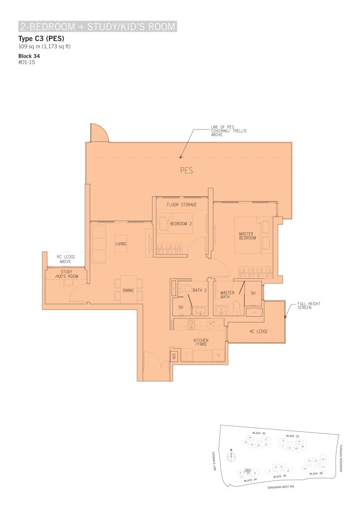 H2O Residences floor plan 1,173 sqft Type C3(PES)