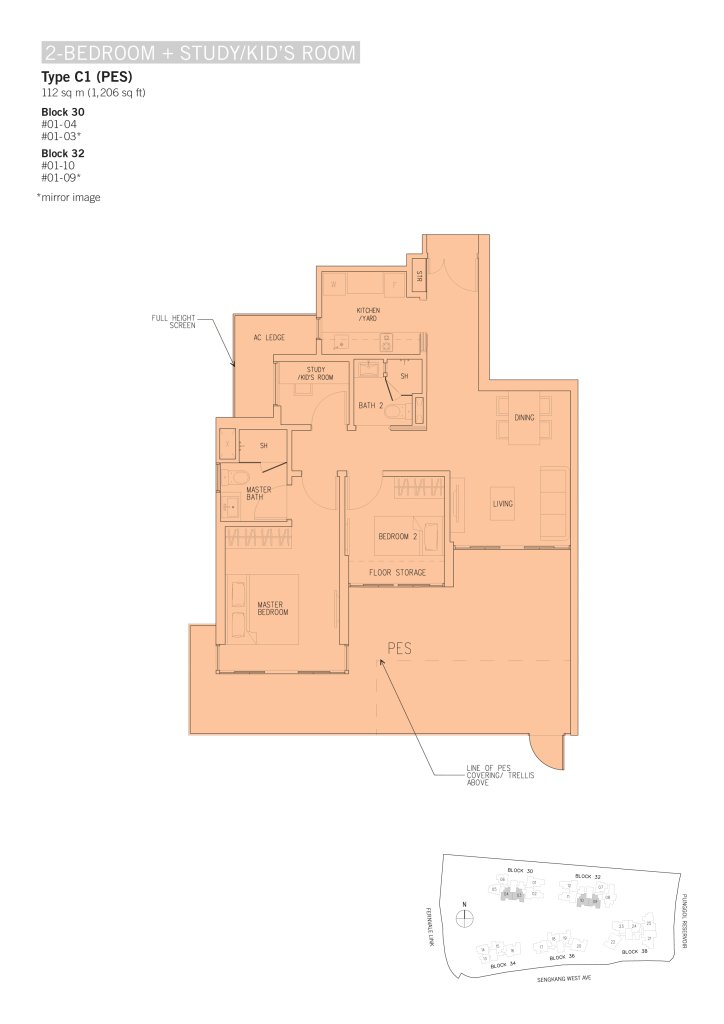 H2O Residences floor plan 1,206 sqft Type C1(PES)