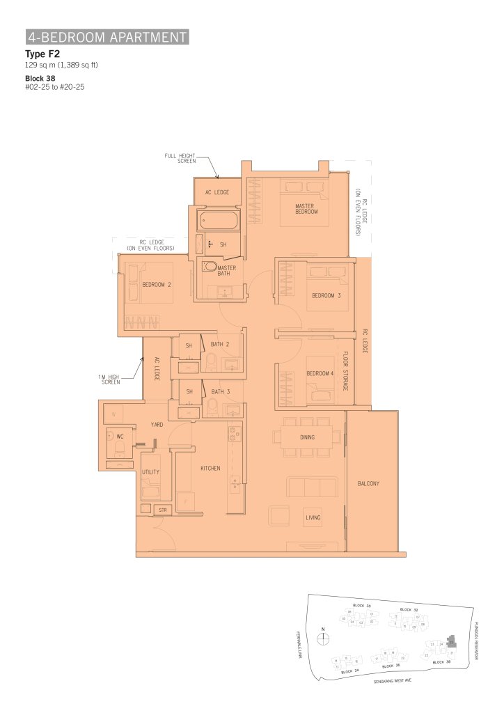 H2O Residences floor plan 1,389 sqft Type F2