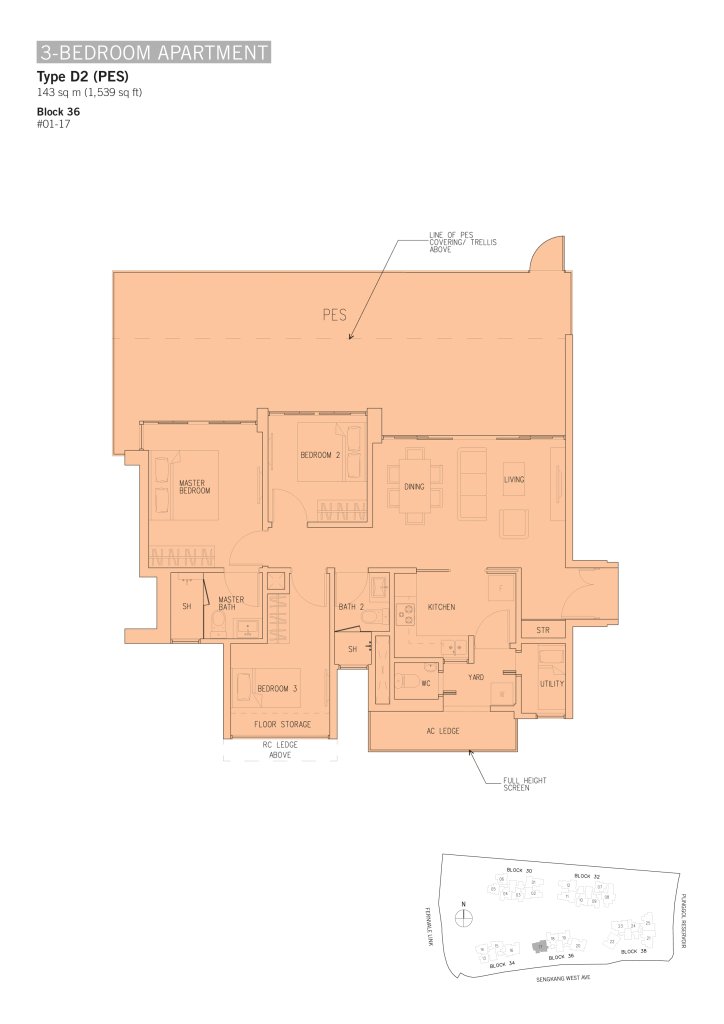 H2O Residences floor plan 1,539 sqft Type D2(PES)