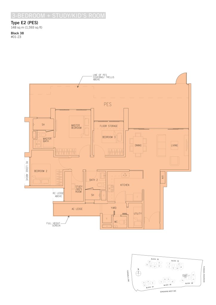 H2O Residences floor plan 1,593 sqft Type E2(PES)