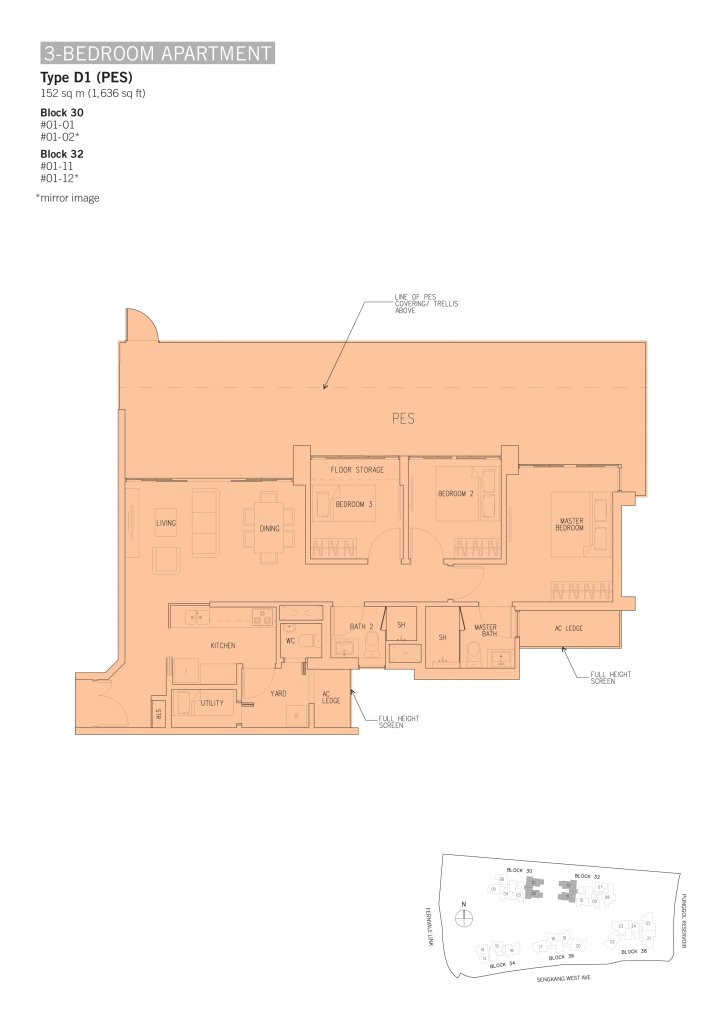 H2O Residences floor plan 1,636 sqft Type D1(PES)