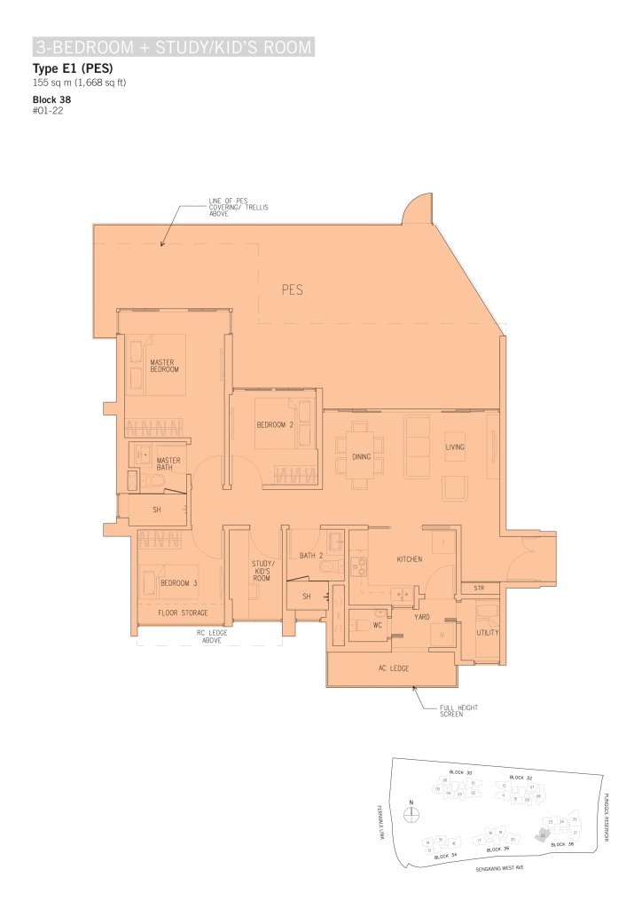 H2O Residences floor plan 1,668 sqft Type E1(PES)