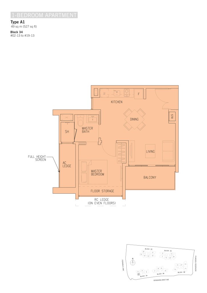 H2O Residences floor plan 527 sqft Type A1