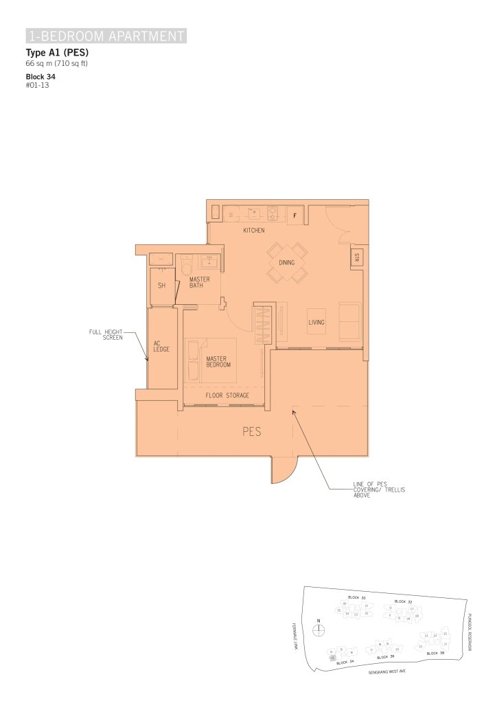 H2O Residences floor plan 710 sqft Type A1(PES)