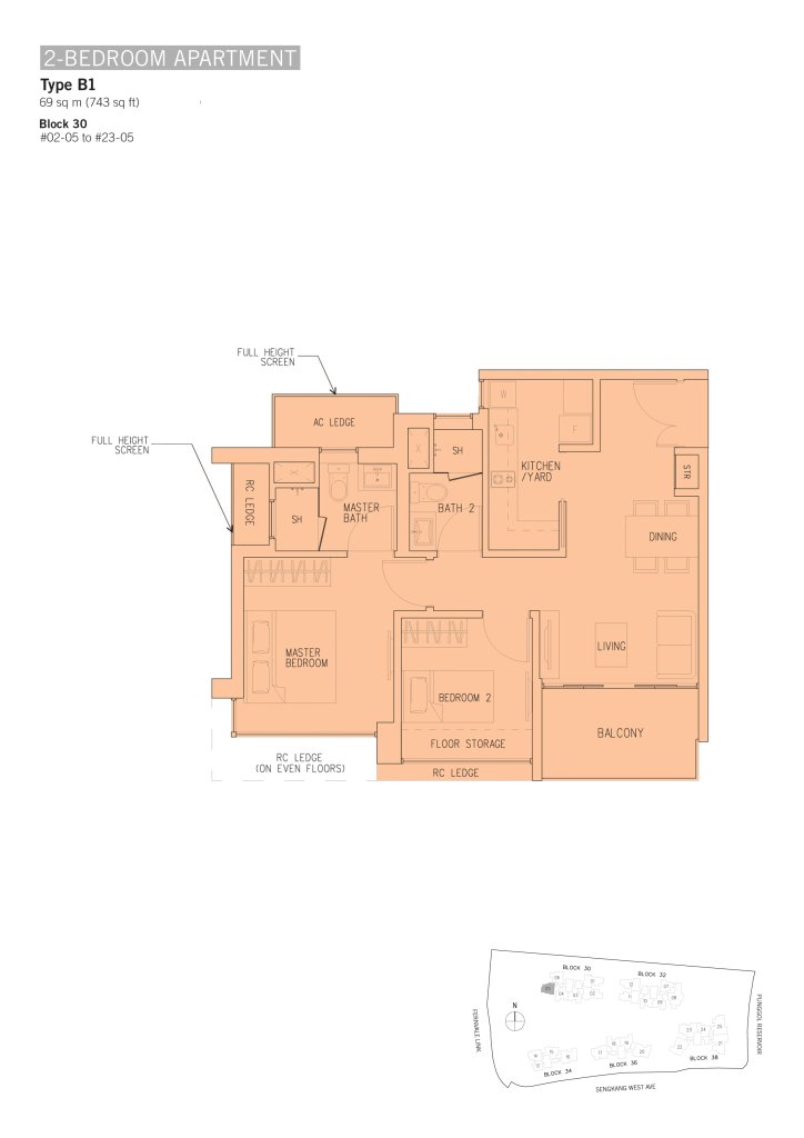 H2O Residences floor plan 743 sqft Type B1
