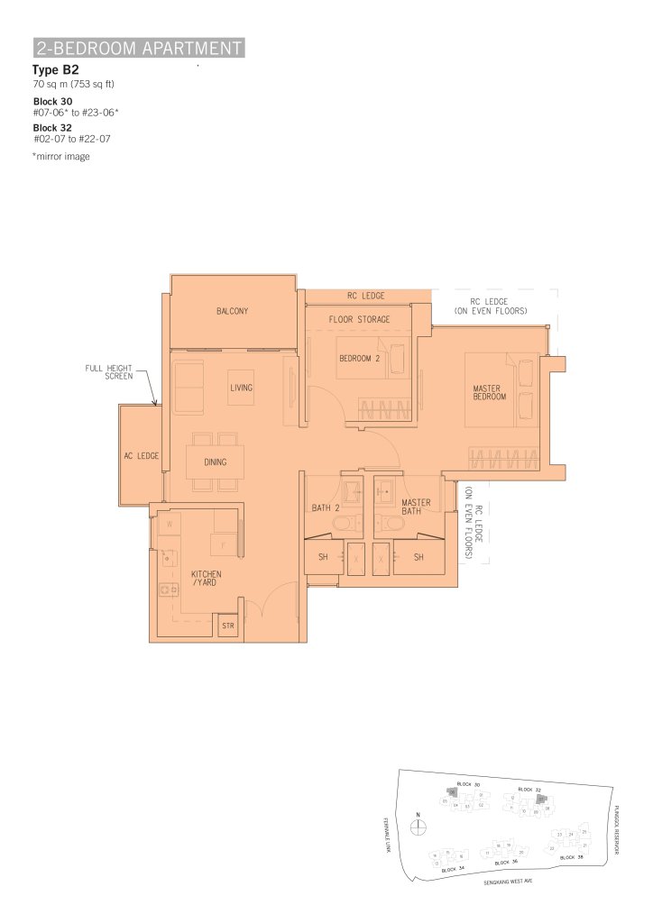 H2O Residences floor plan 753 sqft Type B2