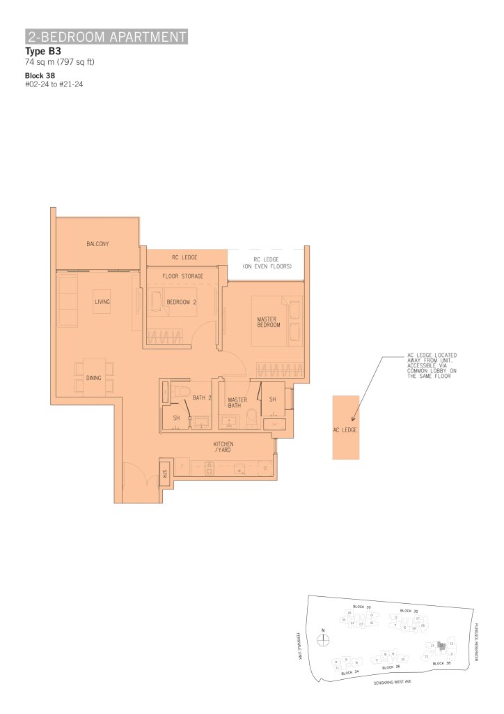 H2O Residences floor plan 797 sqft Type B3