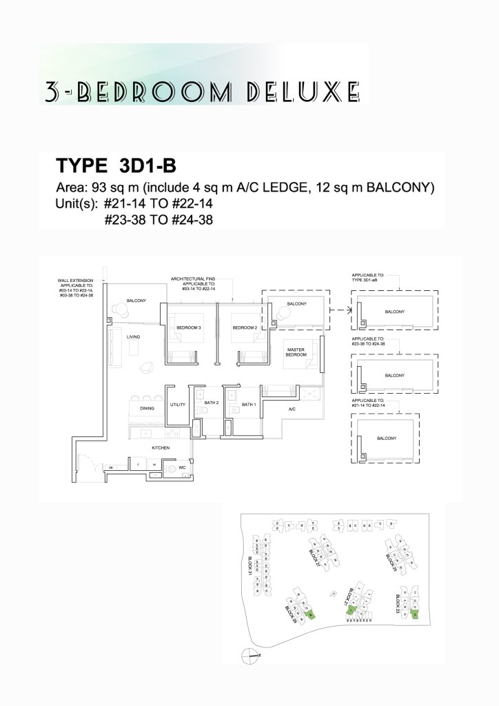 High Park Residences floor plan 1,001 sqft Type 3D1-B