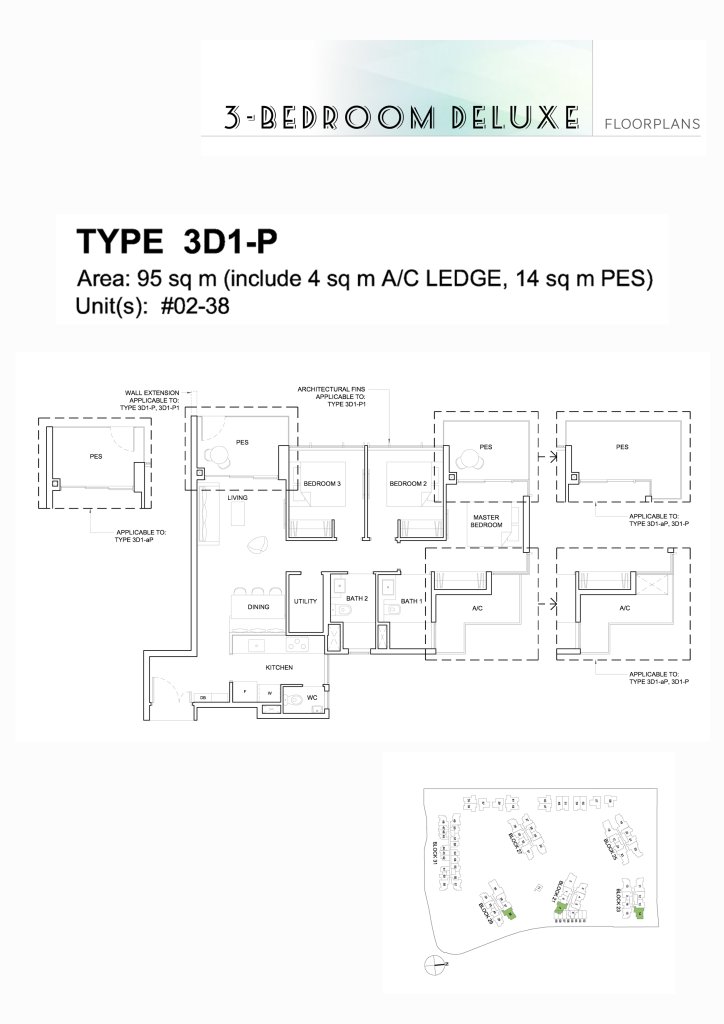 High Park Residences floor plan 1,023 sqft Type 3D1-P