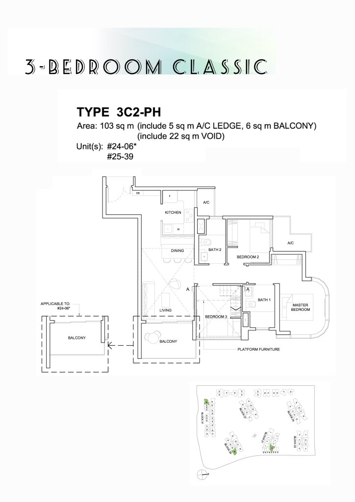 High Park Residences floor plan 1,109 sqft Type 3C2-PH
