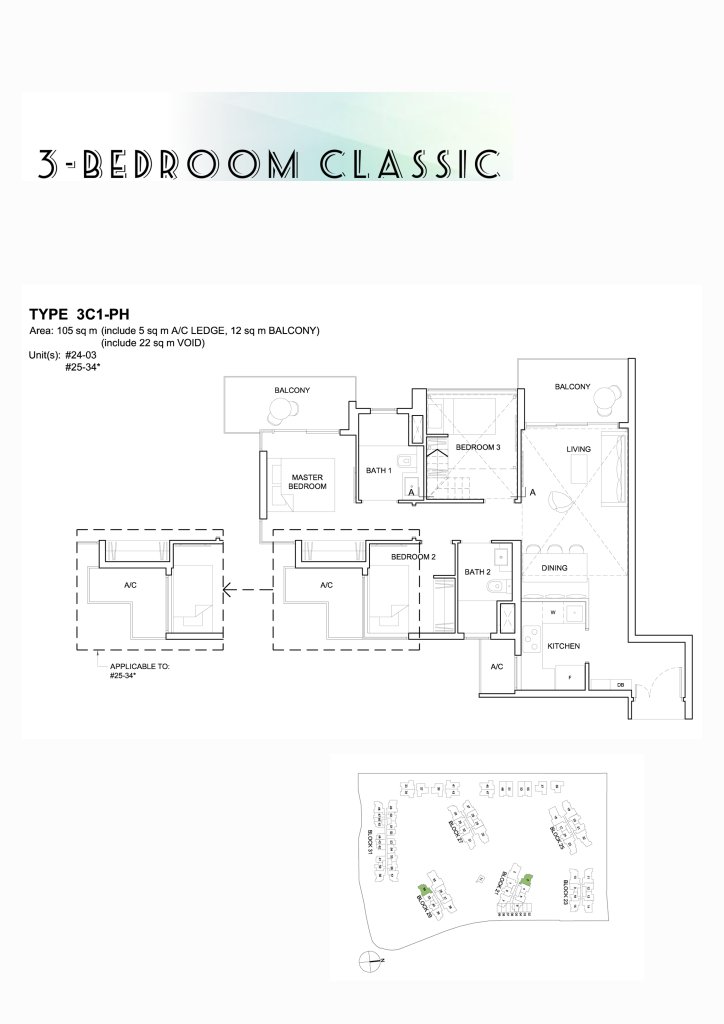 High Park Residences floor plan 1,130 sqft Type 3C1-PH