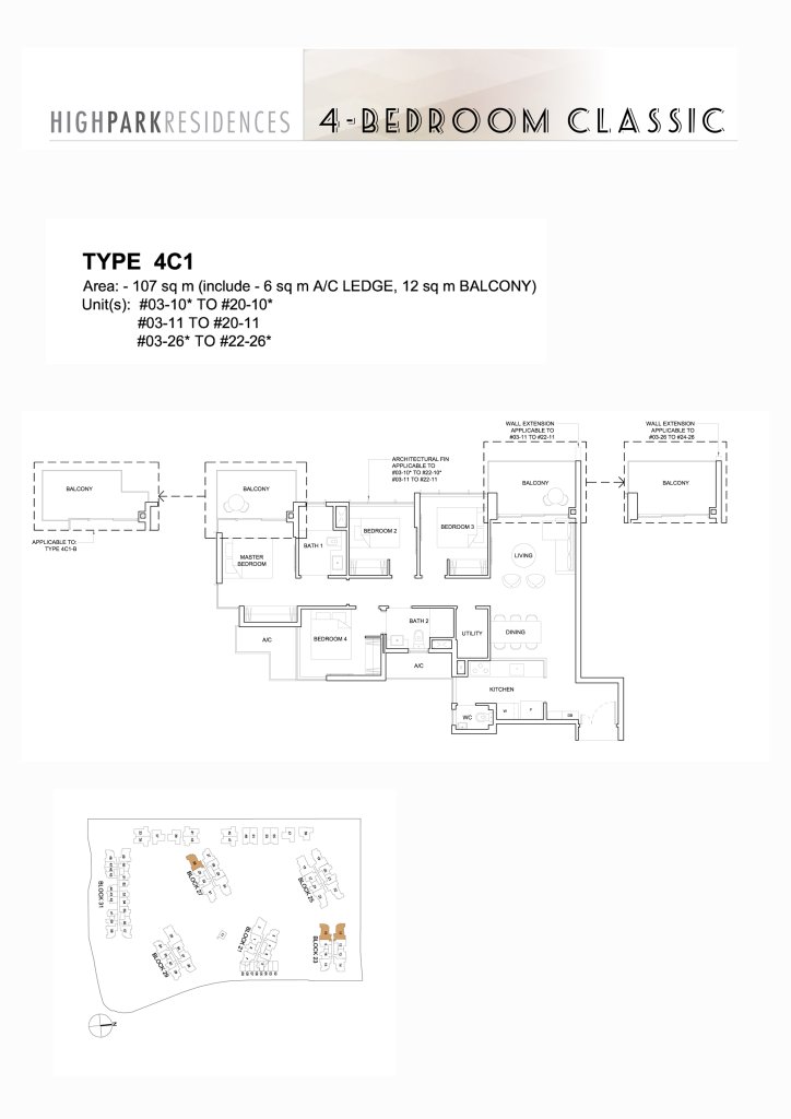High Park Residences floor plan 1,152 sqft Type 4C1