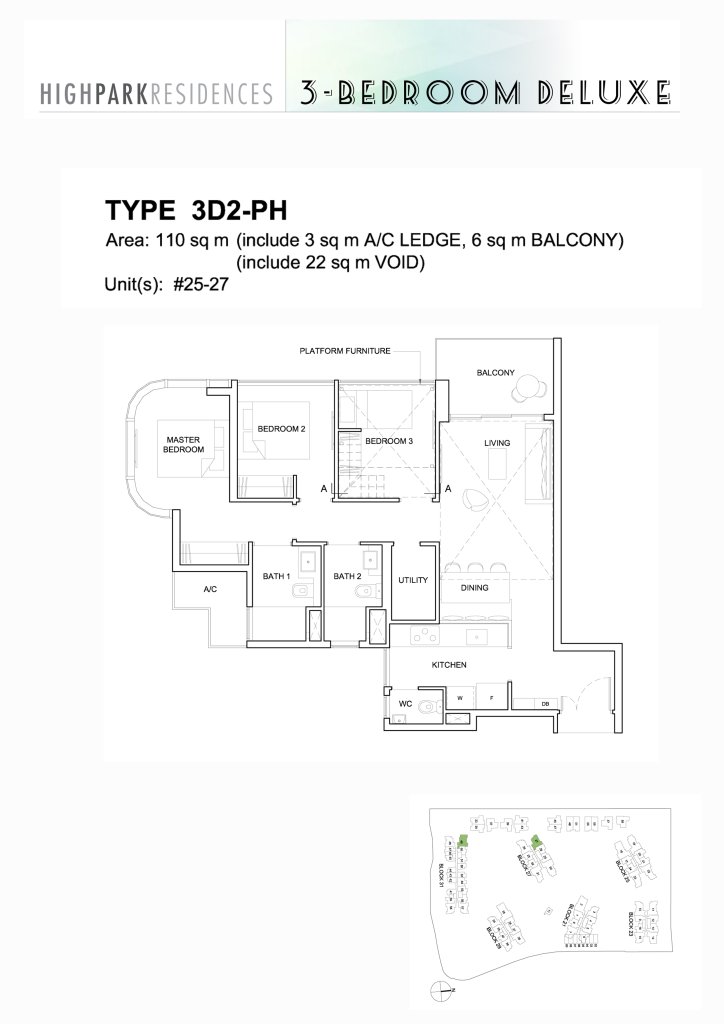 High Park Residences floor plan 1,184 sqft Type 3D2-PH