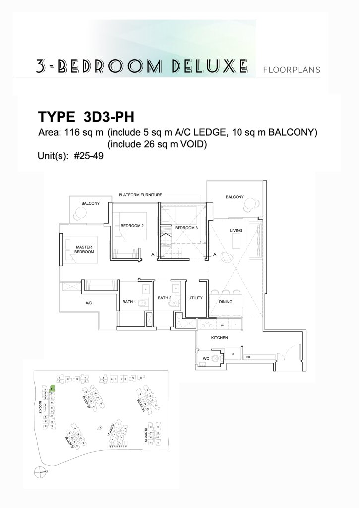 High Park Residences floor plan 1,249 sqft Type 3D3-PH