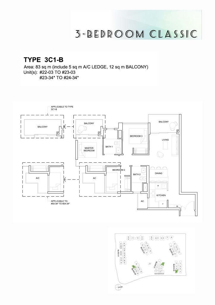High Park Residences floor plan 893 sqft Type 3C1-B