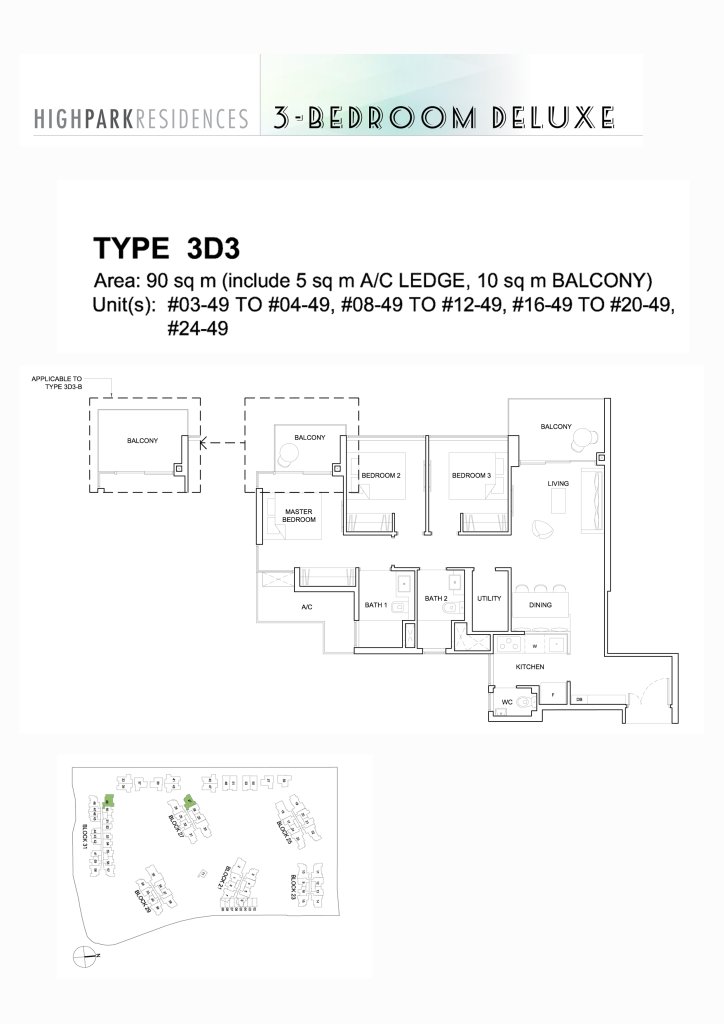 High Park Residences floor plan 969 sqft Type 3D3