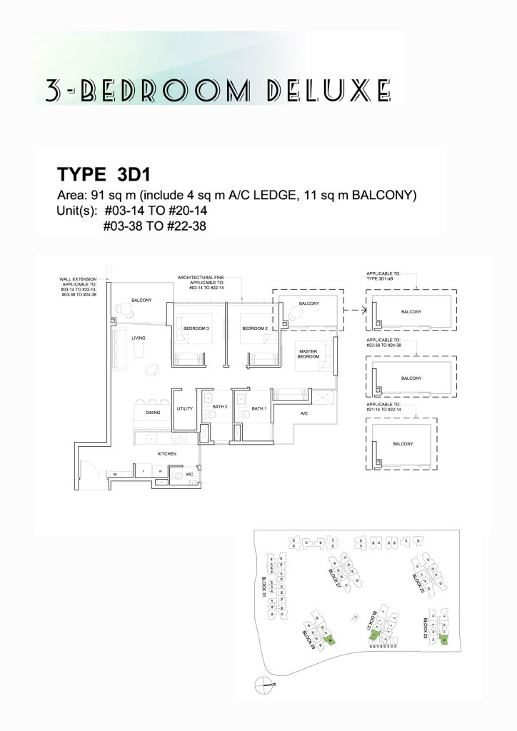 High Park Residences floor plan 980 sqft Type 3D1