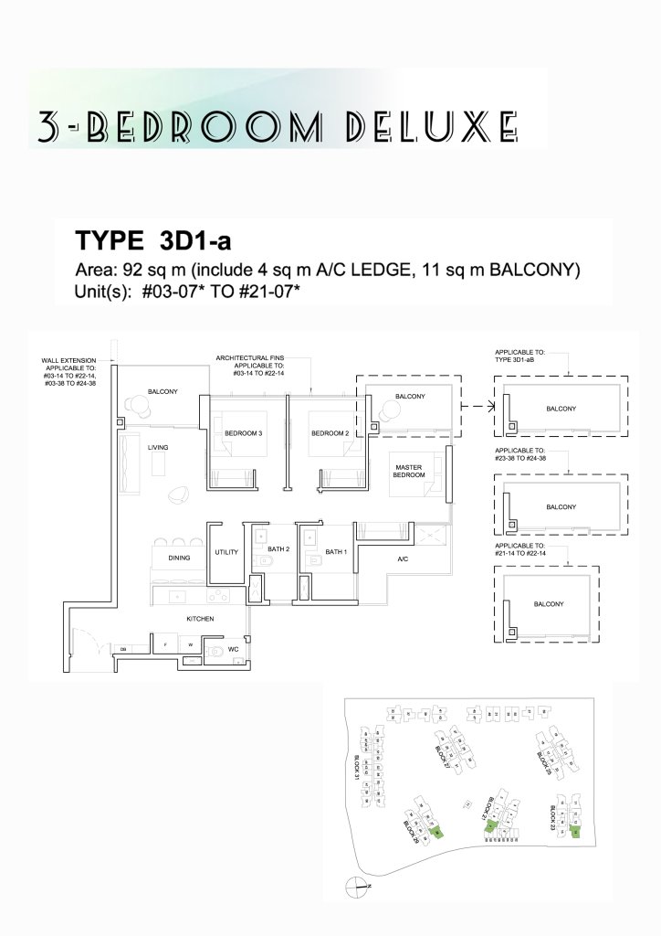 High Park Residences floor plan 990 sqft Type 3D1-a