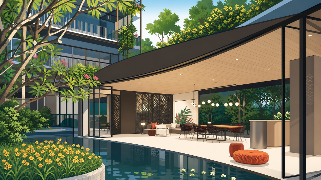 Jervois Mansion the curved poolside pavilion