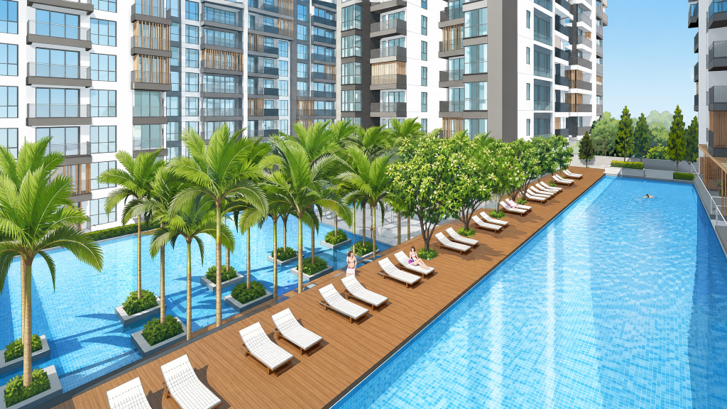 Jewel @ Buangkok lap pool with sun loungers