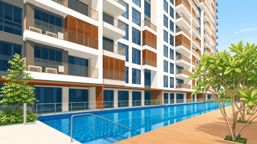 Jewel @ Buangkok swimming pool and tower facade