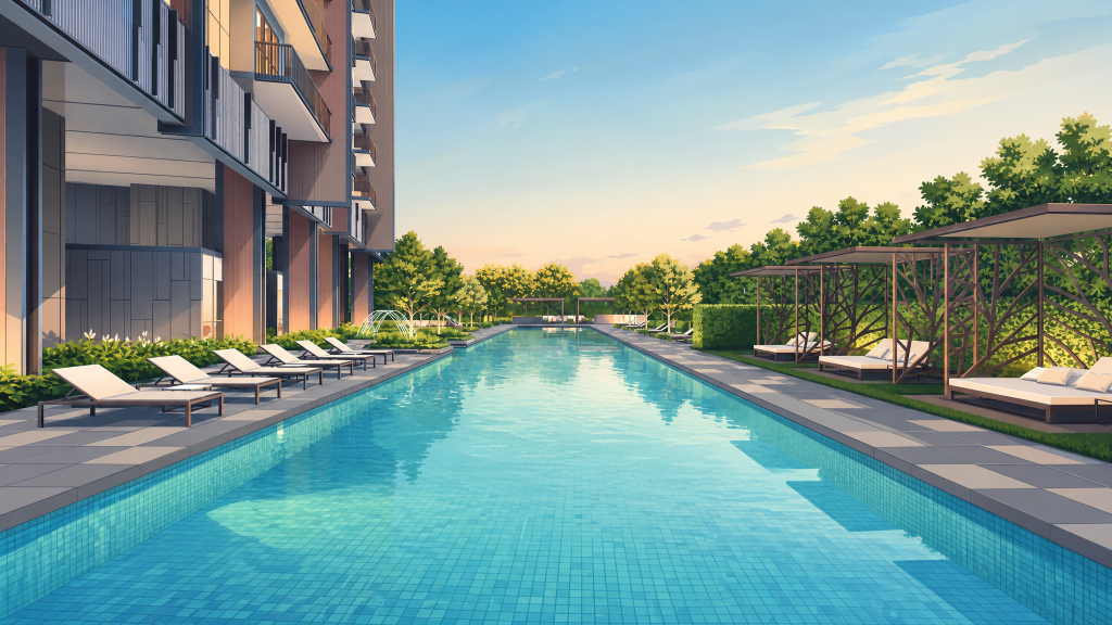 Juniper Hill the lap pool and trellis cabanas
