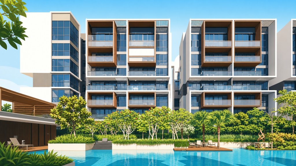 Kandis Residence low-rise blocks beside the pool