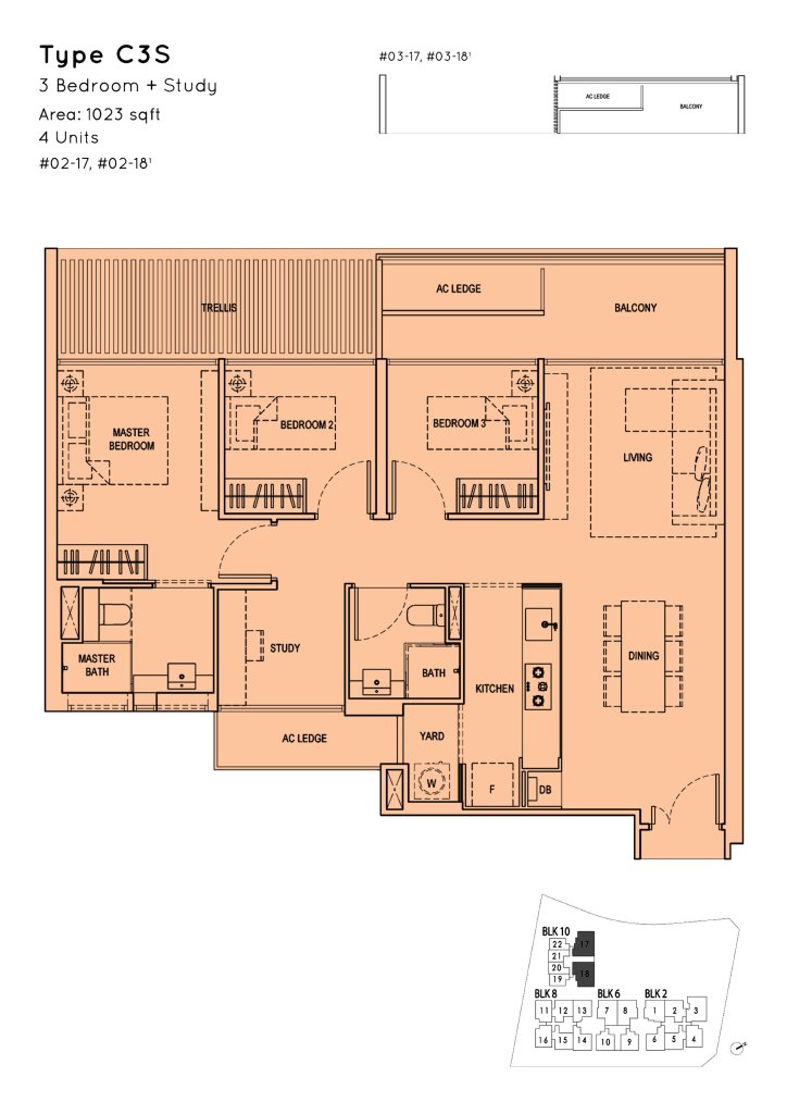 Kandis Residence floor plan 1,023 sqft Type C3S