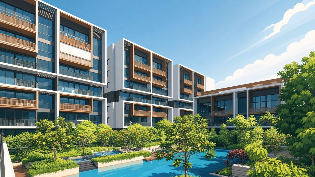 Kandis Residence pool deck and block facade
