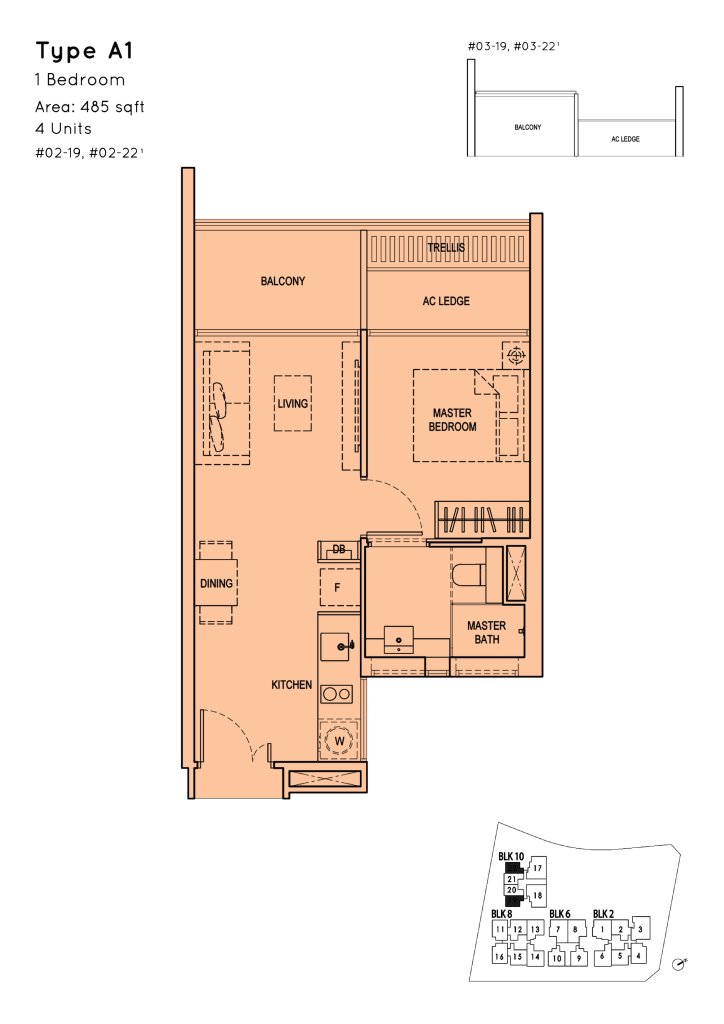 Kandis Residence floor plan 484 sqft Type A1