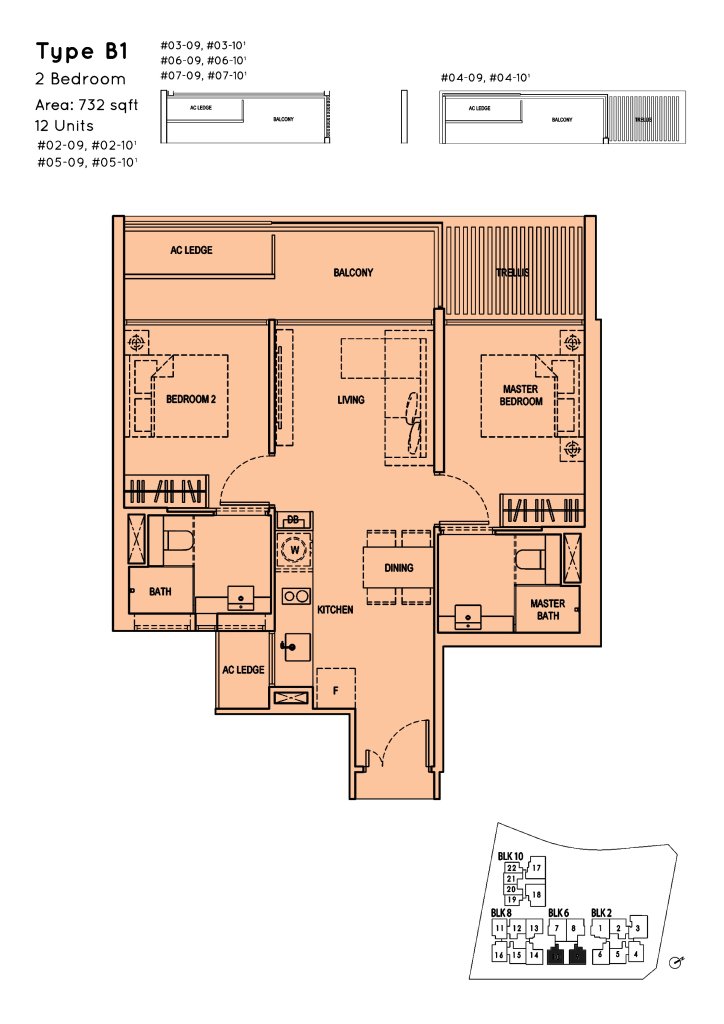 Kandis Residence floor plan 732 sqft Type B1
